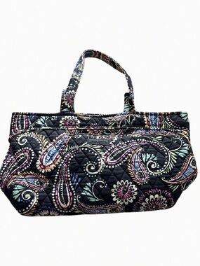 Vera Bradley Glenna Black Quilted Paisley Tote with Multicolor Accents